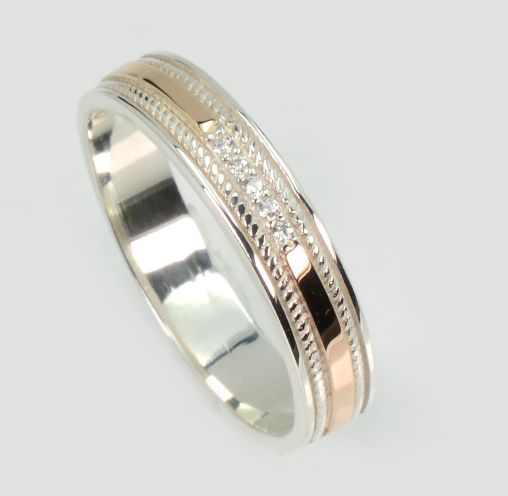 Обручка срібна з золотими пластинами, фото 1