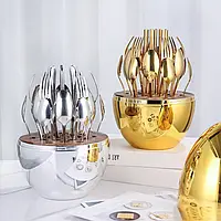 Столові прибори набір 24 шт на 6 персон у яйці комплект ножів виделок та ложок з нержавіючої сталі Egg Set подарунковий