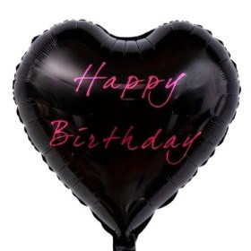 Фольгована куля серце  "Happy Birthday" Чорне Розмір: 18"(45см).