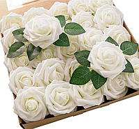 Искусственные розы цветы со стеблем белые 25 шт