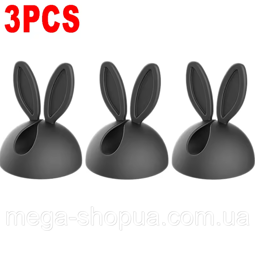 Тримач органайзер для кабелів дротів Tiegem 1-Clips 3 шт. "Зайчик" Чорний