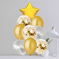 Набір повітряних кульок з конфетті та фольгованою золотою зіркою комплект 9 шт