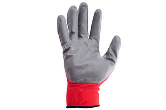 Перчатки Intertool SP-0124 з нітриловим покриттям 10" (червонo-сірі) - 12 шт., безшовні, повітропроникні, для побутових і