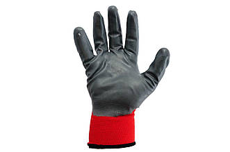 Перчатки Mastertool 10" з нітриловим покриттям (червоні-сірі) 83-0402, трикотажні, 12 шт., для захисту від олій та розчинників