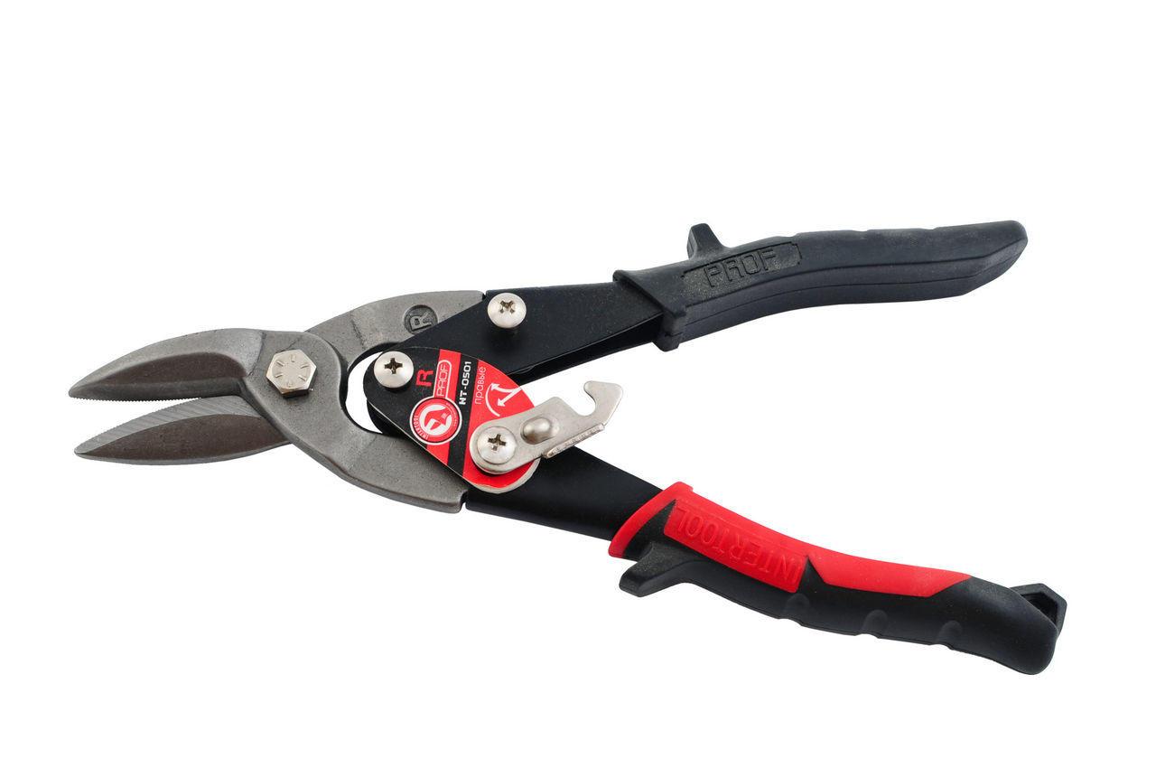 Ножиці по металу Intertool 250 мм праві Pro (NT-0501) для фігурного різання, хром-ванадієва сталь, 56-62 HRC, фото 1