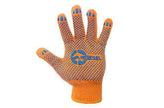 Перчатки Intertool SP-0131 х/б трикотажні оранжеві з ПВХ точками 50г 10" (12 шт.) для будівельних та сільськогосподарських робіт