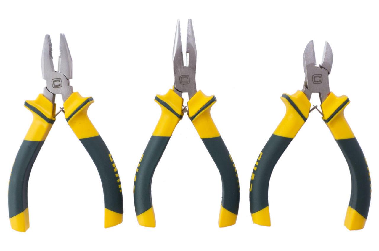 Набір прецизійних інструментів Сила 310206: плоскогубці 115мм, бокорізи 115мм, довгогубці 135мм, хром-ванадієва сталь