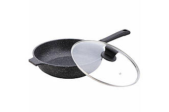 Сковорода антипригарна Maestro MR-1226-28, 280 мм, з кришкою, литий алюміній, гранітне покриття, ергономічна ручка