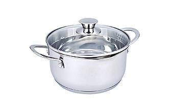 Каструля нержавіюча Maestro MR-3510-20, 200 мм, 3 л, скляна кришка, багатошарове дно, для всіх плит