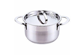 Каструля нержавіюча Maestro MR-3511-16, 160 мм, 1.5 л, з кришкою-дуршлагом і шкалою об'єму, для всіх типів плит