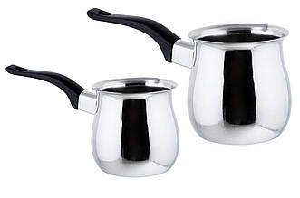 Набір турок Empire з нержавіючої сталі 350 і 750 мл (2 шт.), артикул 0120, з бакелітовими ручками, для всіх плит.