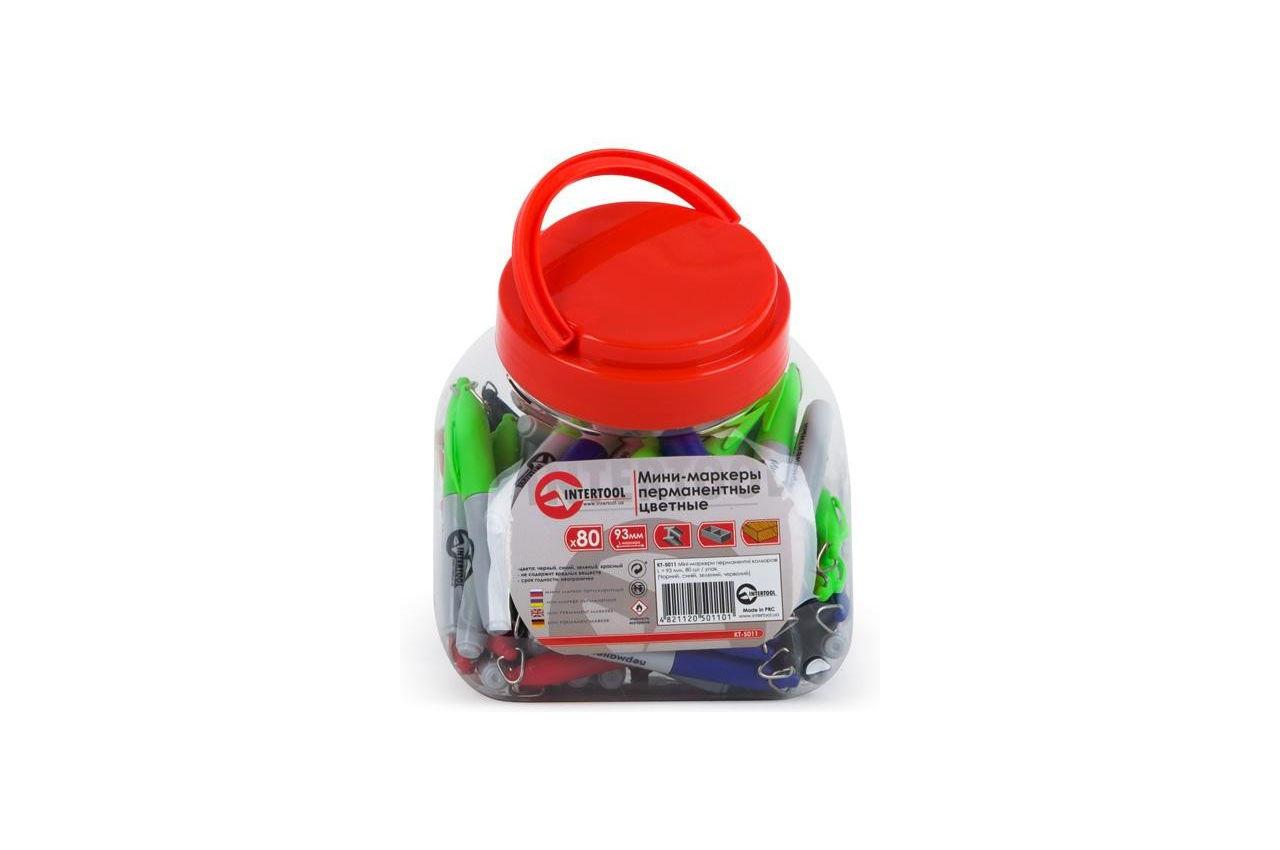 Маркері перманентні Intertool KT-5011, 93 мм, 80 шт., чорний, синій, червоний, зелений, для різних поверхонь, фото 1