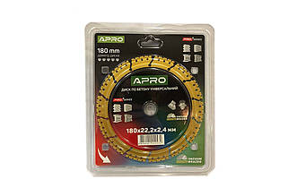 Алмазний диск Apro 180мм універсальний PRO (830741) для різання будівельних матеріалів, тип суцільний