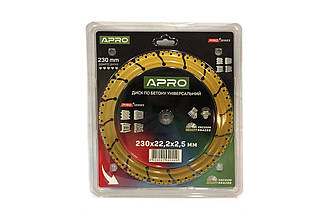 Диск алмазний Apro 230мм PRO (830742) універсальний, з гострими гранями для різання будівельних матеріалів