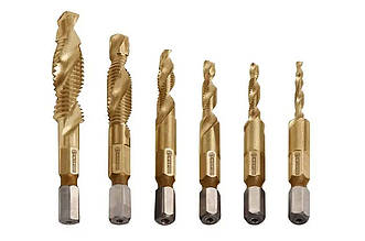 Набір свердел-метчиків Intertool M3 x 4 x 5 x 6 x 8 x 10 (6 шт) SD-5841, швидкорізальна сталь з покриттям TiN