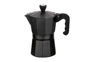 Гейзерна кавоварка Maestro MR-1666-6, алюмінієва, чорна, 300 мл, на 6 чашок кави