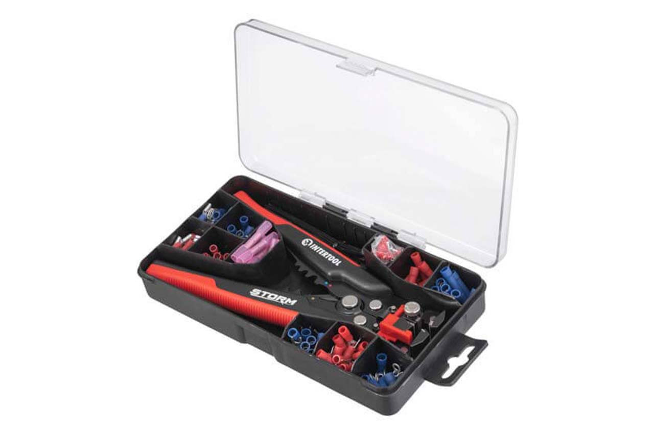 Сйомник ізоляції Intertool HT-7024 автоматичний 200 мм для проводів 0.2-6 мм² з обжимом і набором клем., фото 1