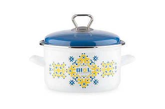 Кастрюля емальована Biol 200мм, 3.1л, вишиванка, артикул CE20V1 – універсальний посуд для приготування.