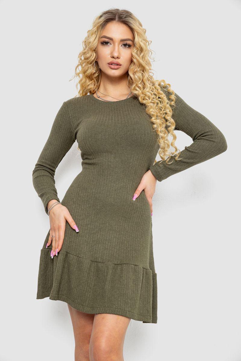 Плаття трикотажне з оборкою, колір хакі, 230R0112, фото 1