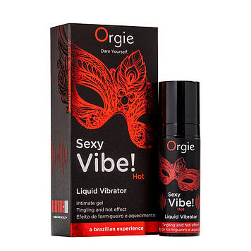 Рідкий вібратор Orgie Sexy Vibe! Hot, 15 мл, зігрівальний, дуже потужний, зі смаком полуниці Bomba💣