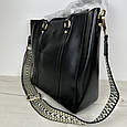 Шкіряна сумка шоппер гладка фактура з широким ременем с102-кт-4374 Чорна, фото 5