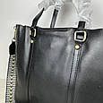Шкіряна сумка шоппер гладка фактура з широким ременем с102-кт-4374 Чорна, фото 6