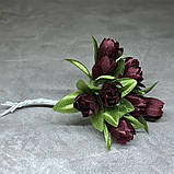 Букет пролісків (на ніжці), колір- бордовий, арт 017747, довжина 7-8 см, 1 букет/10 шт., Бордовий, фото 2