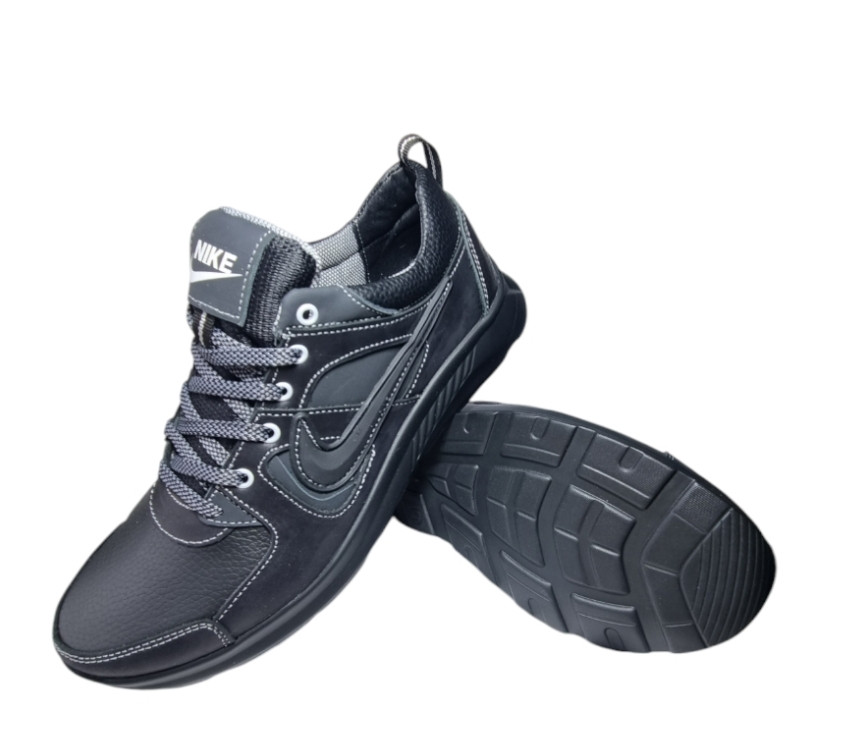 Кожаные кроссовки Nike  (284 чёрно-серые) мужские спортивные кроссовки шкіряні чоловічі