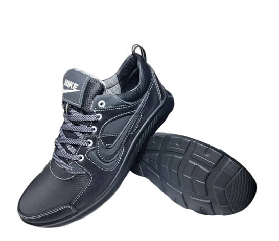 Кожаные кроссовки Nike (284 чёрно-серые) мужские спортивные кроссовки шкіряні чоловічі, фото 1
