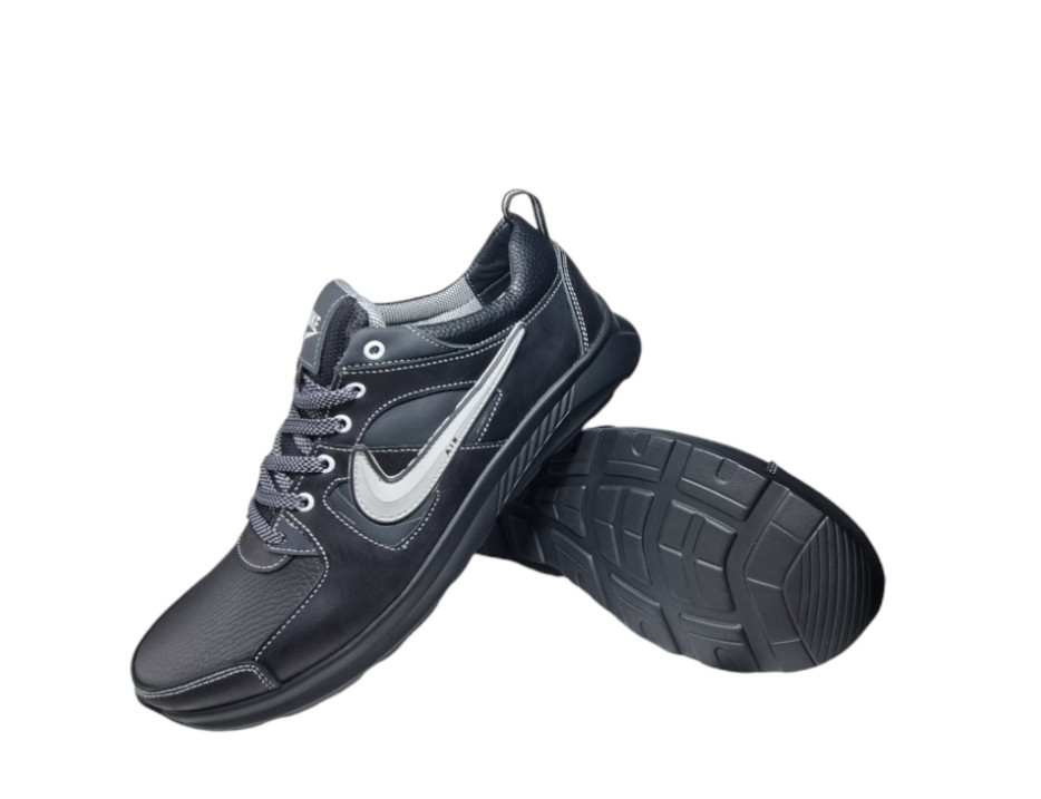 Кожаные кроссовки Nike  (284 чёрно-серые) мужские спортивные кроссовки шкіряні чоловічі