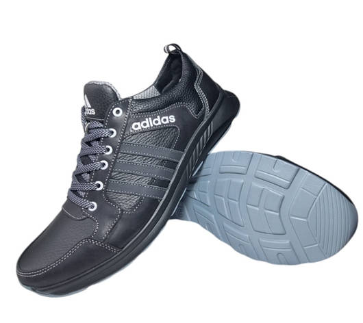 Кожаные кроссовки Adidas (227 чёрно-серая) мужские спортивные кроссовки шкіряні чоловічі, фото 1