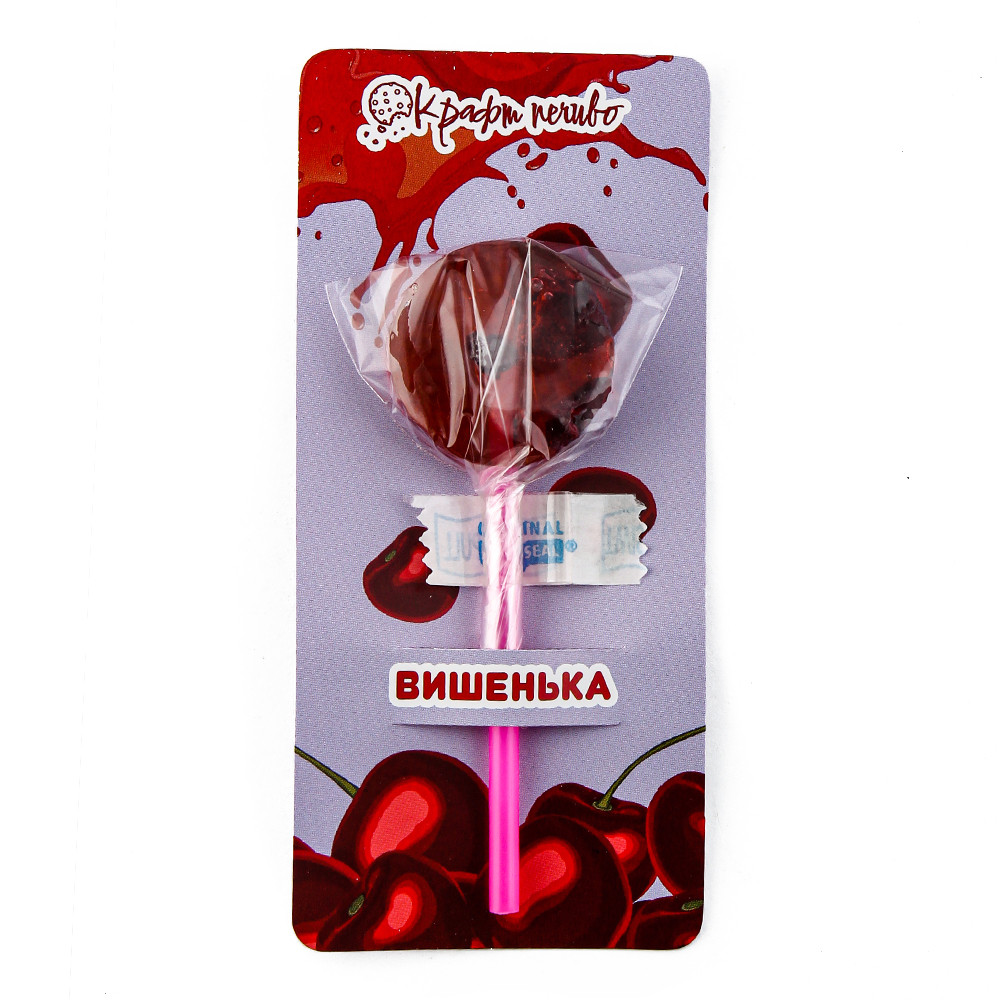 Льодяник на підкладці з цукром на паличці "Вишня" ТМ Крафт печиво (10г/шт)(1шт/уп), фото 1