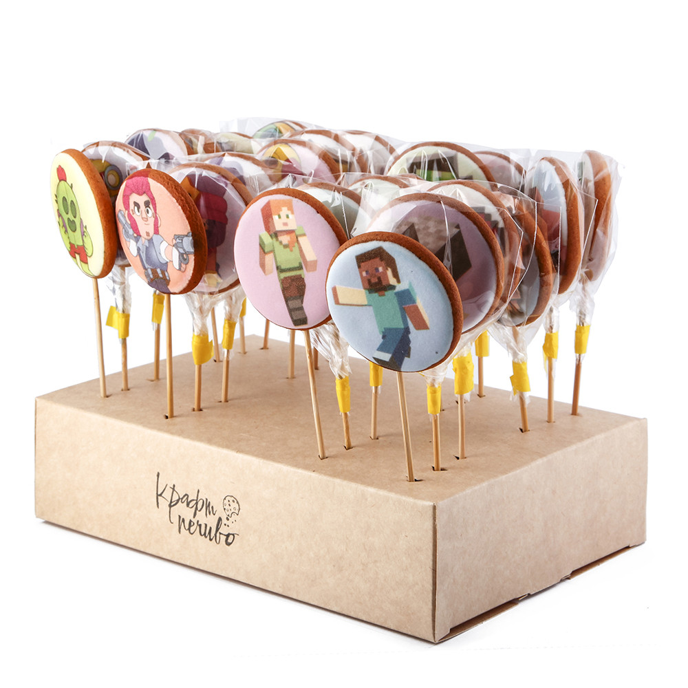 Набір пряників на паличці "Minecraft та Brawl Stars" (17г/шт)(24шт/уп), фото 1