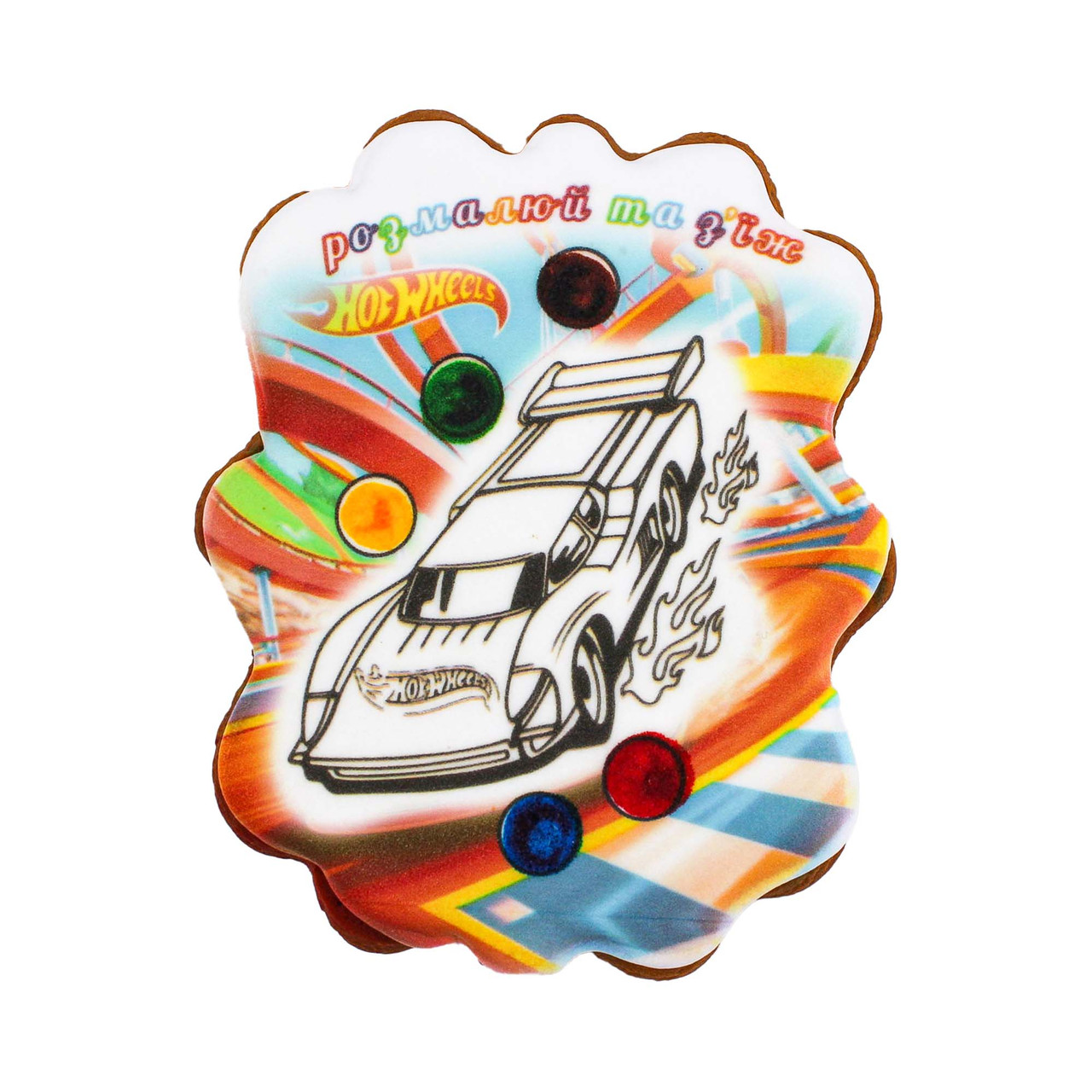 Пряник розмальовка з підкладкою Крафт Печиво Машинка "Hot wheels" 85г, фото 1