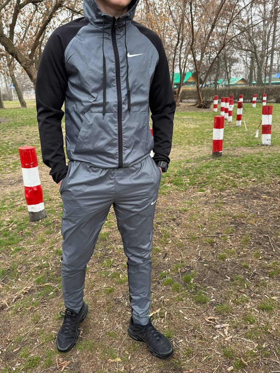 Костюм чоловічий Nike куртка штани спортивний комплект найк весняний осінній сірий