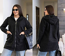 Жіночий подовжений теплий вовняний кардиган великих розмірів із букле (барашок) (р.48-62). Арт-2089/42 чорний