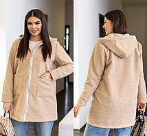 Жіночий подовжений теплий вовняний кардиган великих розмірів із букле (барашок) (р.48-62). Арт-2089/42