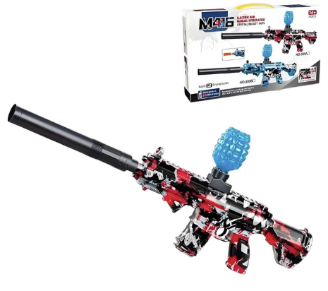 Іграшковий автомат з глушником та окулярами 369A, акумуляторний стріляє орбізами червоний