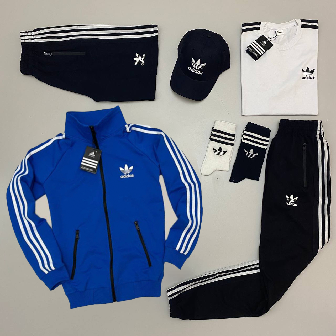 Чоловічий спортивний костюм Adidas 7в1 Костюм + Футболка + Шорти + Кепка синій Адідас