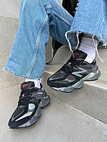 Сірі з чорним замшеві жіночі кросівки New Balance 9060 Black Grey