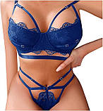Жіночий комплект білизни із двох предметів трусики та бюстгальтер у синьому кольорі, фото 2