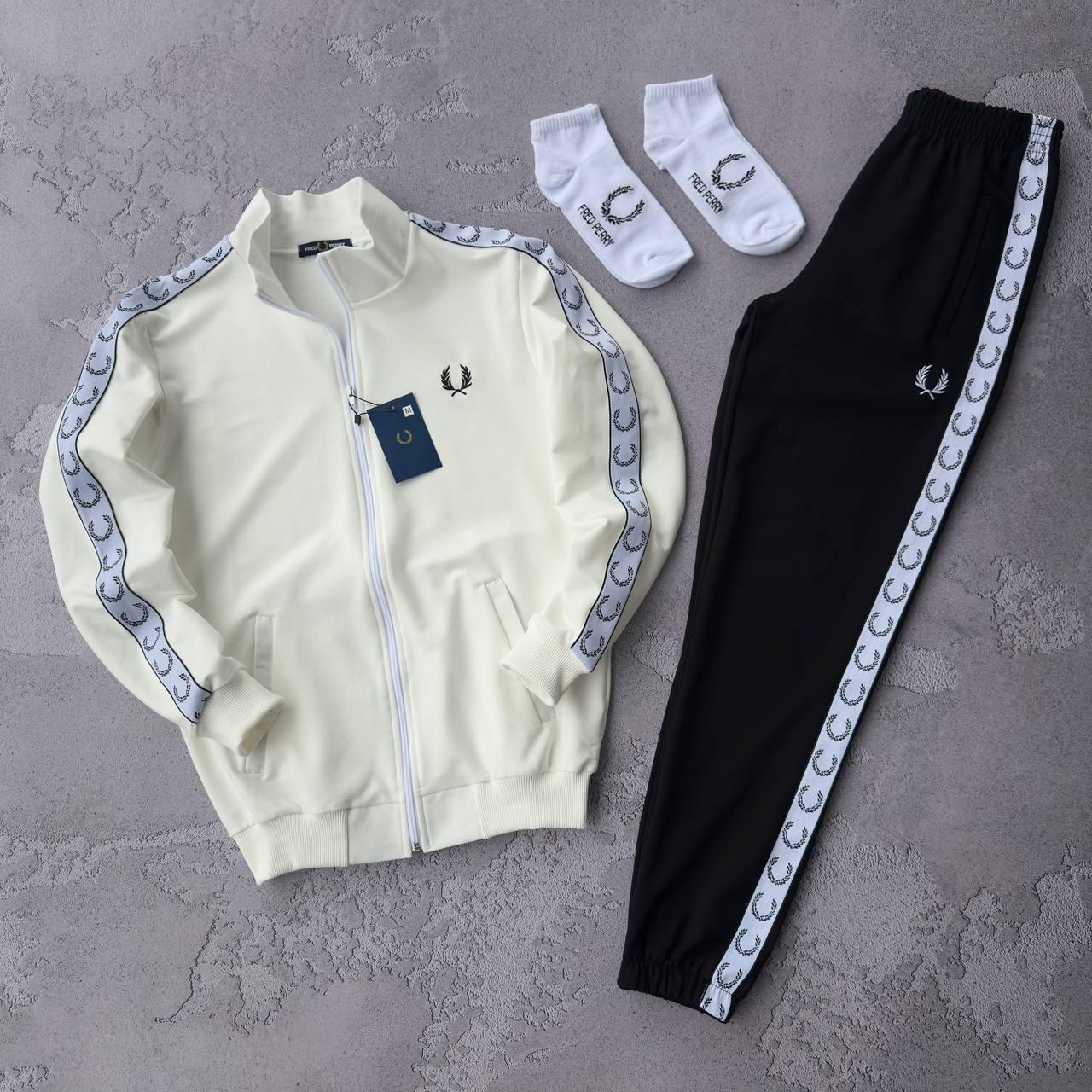 Спортивний костюм жіночий Fred Perry весняний осінній літній олімпійка і штани молочний