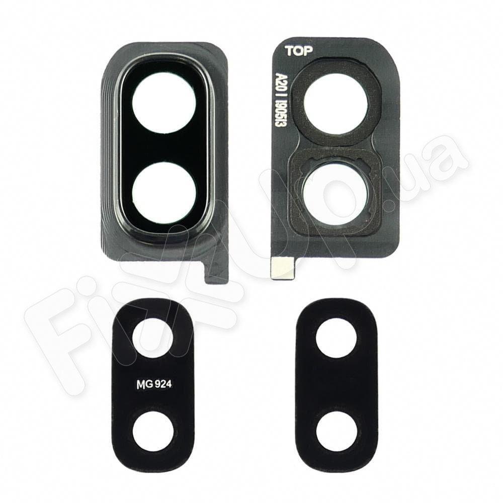 Скло камери для Samsung A205 Galaxy A20 2019, з рамкою, колір чорний