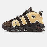 Коричневі шкіряні чоловічі кросівки Nike Air More Uptempo Демісезонні кросівки Найк Аптемпо