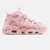 Рожеві шкіряні жіночі кросівки Nike Air More Uptempo Демісезонні кросівки Найк Аптемпо