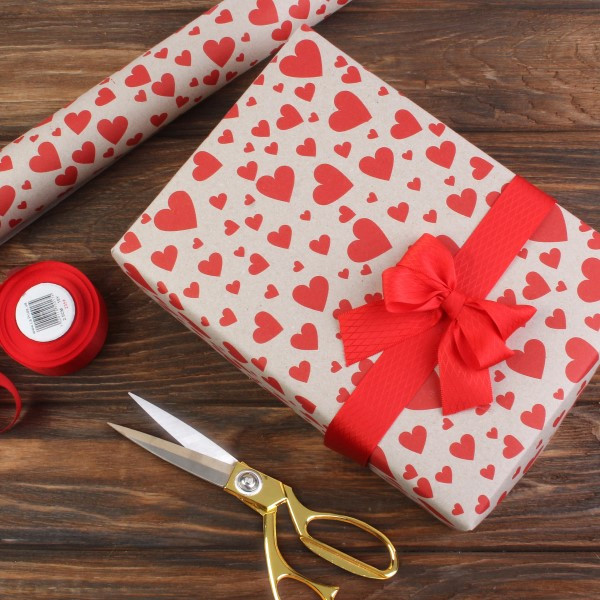 Подарунковий папір в рулоні "Серце на крафті" (0,7х8 м), фото 1