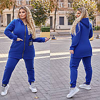 Теплий жіночий трикотажний спортивний костюм великих розмірів із подовженою кофтою (р.48-62). Арт-2161/42