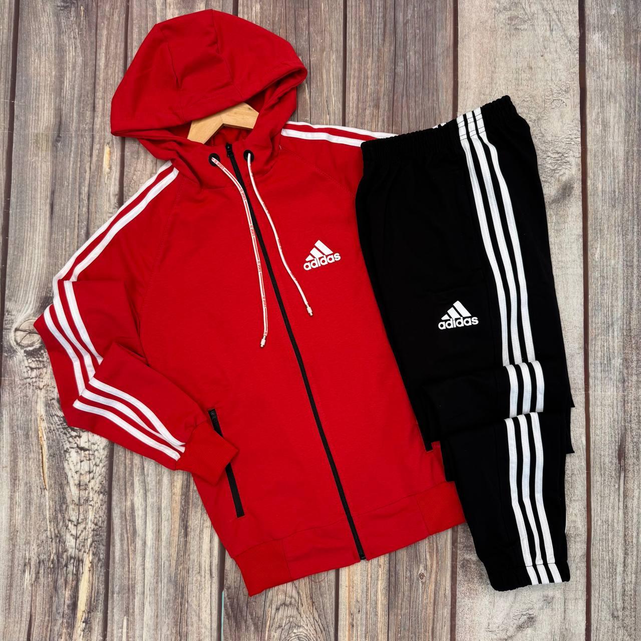 Спортивний костюм Adidas чоловічий з лампасами весняний літній адідас чорний-червоний