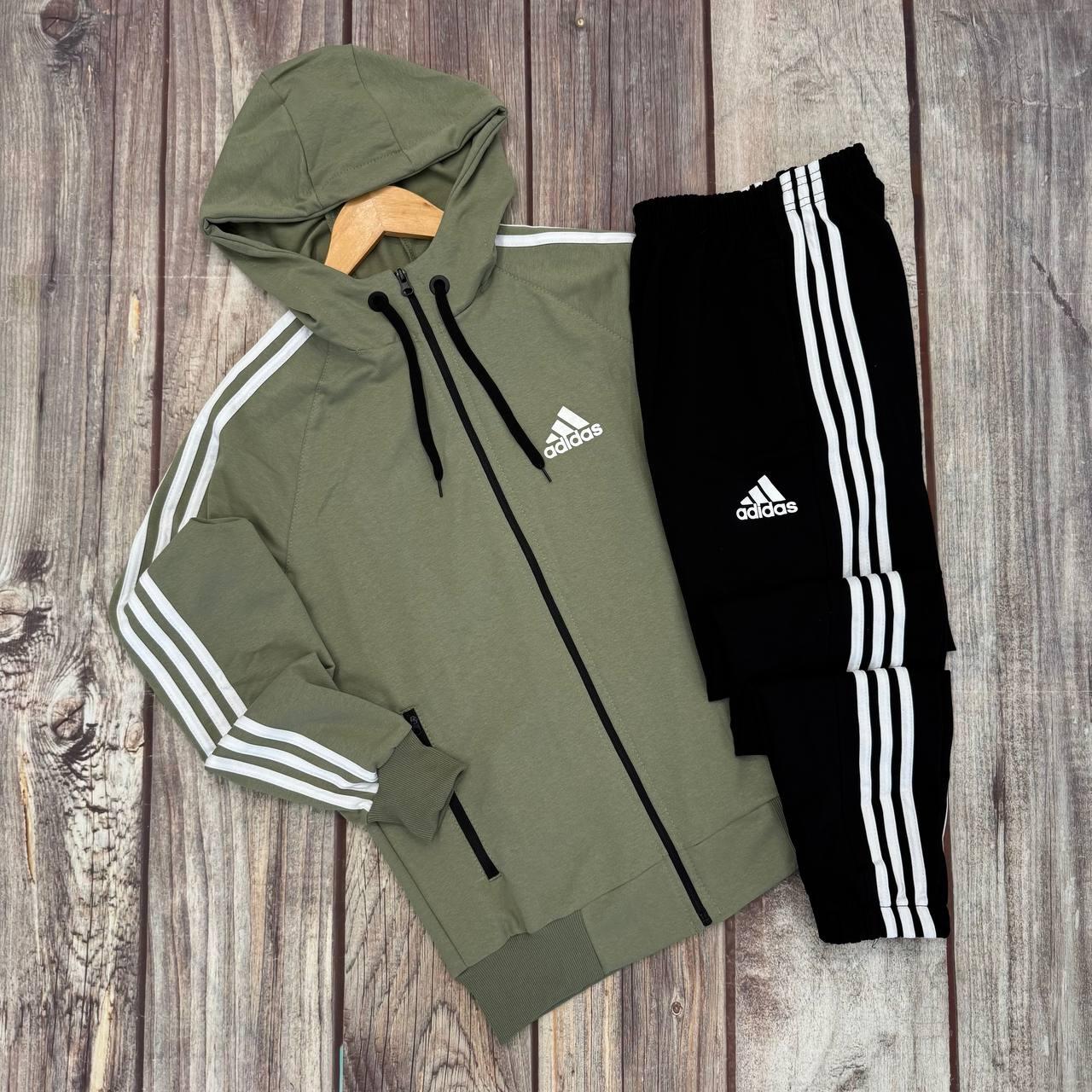 Adidas спортивний костюм чоловічий весняний осінній літній адідас з капюшоном чорний-хакі