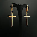 Срібні позолочені сережки підвіски хрестики на англійській застібці, фото 7